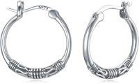 wholesale 925 Sterling Silver Bali Style Oxidized Huggie Hoop Earrings for Women-Boho Bali Hoop Earrings-18