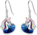 wholesale 925 Sterling Silver Heart-Shaped Blue Crystal Unicorn Drop Earrings-0-0
