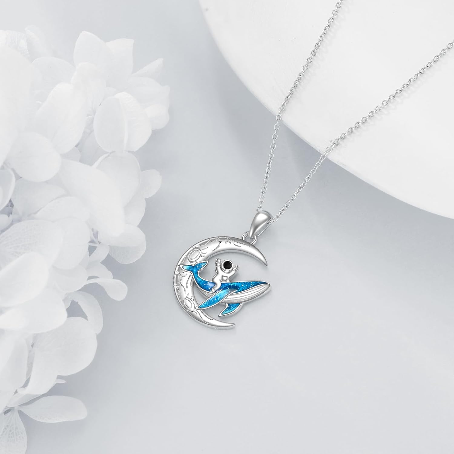  Sterling Silver Space Astronaut Planet Pendant Necklace Jewelry Gift -0-2