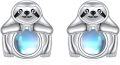 wholesale 925 Sterling Silver Sloth Moonstone Stud Earrings-0-0