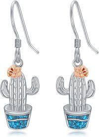 wholesale 925 Sterling Silver Cactus with Turquoise Stone Western Style Dangle Drop Earrings for Women-Cactus
