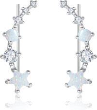 wholesale 925 Sterling Silver Opal & CZ Star Ear Climber Earrings for Women Girls -White Opal