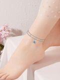wholesale 925 Sterling Silver Layered Anklet with Blue Opal Sea Turtle and Starfish Charms for Women-0-4