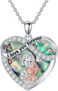 wholesale 925 Sterling Silver Heart Pendant with Abalone Shell and Turquoise Gemstones - I Love You Forever Necklace for Grandma & Granddaughter-0-0