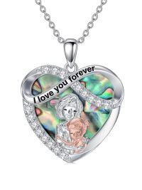 wholesale 925 Sterling Silver Heart Pendant with Abalone Shell and Turquoise Gemstones - I Love You Forever Necklace for Grandma & Granddaughter-04-Abalone Shell