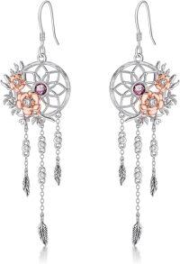 wholesale Sterling Silver Synthetic Moonstone Dream Catcher Dangle Earrings for Women Wife Mom Girls Birthday Gifts-July