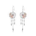 wholesale 925 Sterling Silver Dreamcatcher Rose Gold Flower Feather Drop Earrings-0-29