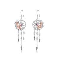 wholesale 925 Sterling Silver Dreamcatcher Earrings Wholesale With Rose Gold And Pink Gemstones-July