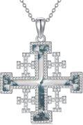 wholesale 925 Sterling Silver Natural Stone Cross Necklace with Cubic Zirconia Pendants for Men & Women - Christian  (Blue)-0-0