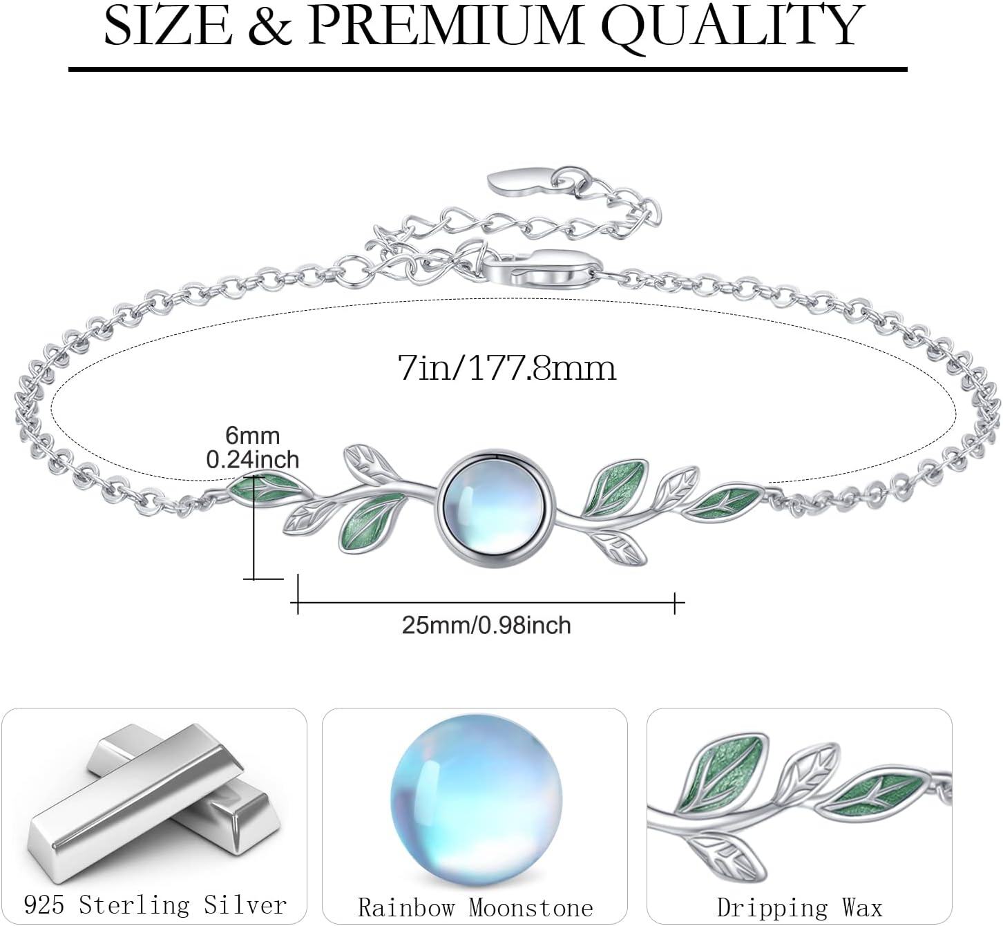 wholesale 925 Sterling Silver Green Enamel Leaves & Round Blue Stone Charm Bracelet for Women's Gifts-0-3