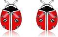 wholesale 925 Sterling Silver Ladybug Stud Earrings - Red Moss Agate Insect Jewelry for Women Mom Grandma Lover Gifts-0-0