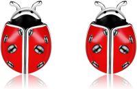 wholesale 925 Sterling Silver Ladybug Stud Earrings - Red Moss Agate Insect Jewelry for Women Mom Grandma Lover Gifts-Ladybug