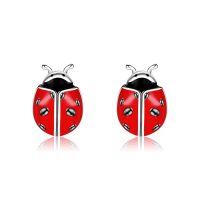 wholesale 925 Sterling Silver Ladybug Stud Earrings - Red Moss Agate Insect Jewelry for Women Mom Grandma Lover Gifts-Ladybug