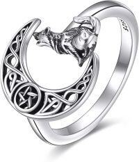 wholesale 925 Sterling Silver Moon Wolf Adjustable Ring for Women-Wolf