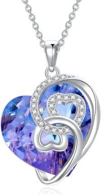 wholesale Sterling Silver Clear Crystal Women s Love Heart Necklace Gift for Her-Violet