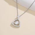 wholesale White Gold Plated Silver & Moissanite Geometric Trillion Solitaire Necklace, 1.0ct Center Stone, Adjustable Chain, Gift Box-0-2
