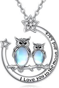 wholesale 925 Sterling Silver Moonstone Double Owls Pendant Necklaces for Women with Stars and Love Message Chain  48cm Length-Owl