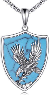 wholesale 925 Sterling Silver Turquoise Eagle Shield Pendant Necklace for Women and Men-Eagle