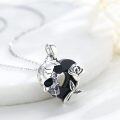 wholesale 925 Sterling Silver Heart-Shaped Rose and Skull Charm Necklace with Black Crystals-0-2
