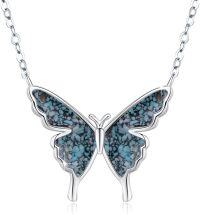 wholesale 925 Sterling Silver Turquoise Inlay Butterfly Pendant Necklace Minimalist Charm s for Her-Butterfly Necklace(Green-1)