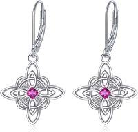 wholesale 925 Sterling Silver Birthstone Witches Knot Dangle Leverback Earrings for Women-October-Tourmaline