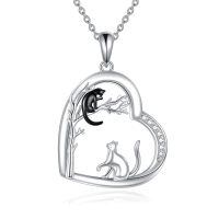 wholesale 925 Sterling Silver Cat Heart Pendant Necklace-Cat Necklace