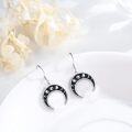 wholesale 925 Sterling Silver Black Enamel Crescent Moon Phase Drop Earrings-0-1