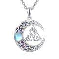 wholesale 925 Sterling Silver Celtic Moon Crescent Triquetra Pendant Necklace With Moonstone-0-0