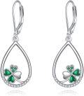 wholesale 925 Sterling Silver Clover Leaf Green Crystal Teardrop Dangle Leverback Earrings for Women-0-0