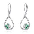 wholesale 925 Sterling Silver Clover Leaf Green Crystal Teardrop Dangle Leverback Earrings for Women-0-0