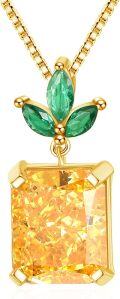 wholesale 925 Sterling Silver Plated Gold  Emerald and Yellow Crystal Flower Pendant Necklace for Women-0-0