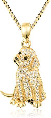 wholesale Gold 925 Sterling Silver CZ Labrador Retriever Puppy Charm Necklace for Pet Lovers-Golden Retriever