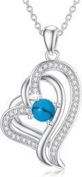 wholesale TOUPOP Mothers Day Gifts For Mom Turquoise Necklace Sterling Silver Double Heart Pendant Necklace With December Birthstone Birthday Christmas Jewelry Gifts For Women -0-0