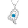 TOUPOP Sterling Silver Turquoise Double Heart Pendant Necklace-0-0