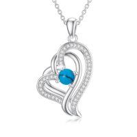 TOUPOP Sterling Silver Turquoise Double Heart Pendant Necklace-undefined