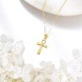 wholesale Gold 14K Yellow Gold Ankh Cross with Cubic Zirconia Pendant Necklace for Women -0-3