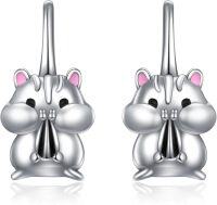 wholesale 925 Sterling Silver Animal Leverback Hoop Earrings Axolotl Cat Sloth Dog Fox Huggie Hypoallergenic Jewelry Gifts for Women Teens-Hamster1