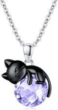 wholesale 14K Gold Pink Crystal Black Cat Pendant Necklace for Women Cats Lover-0-74