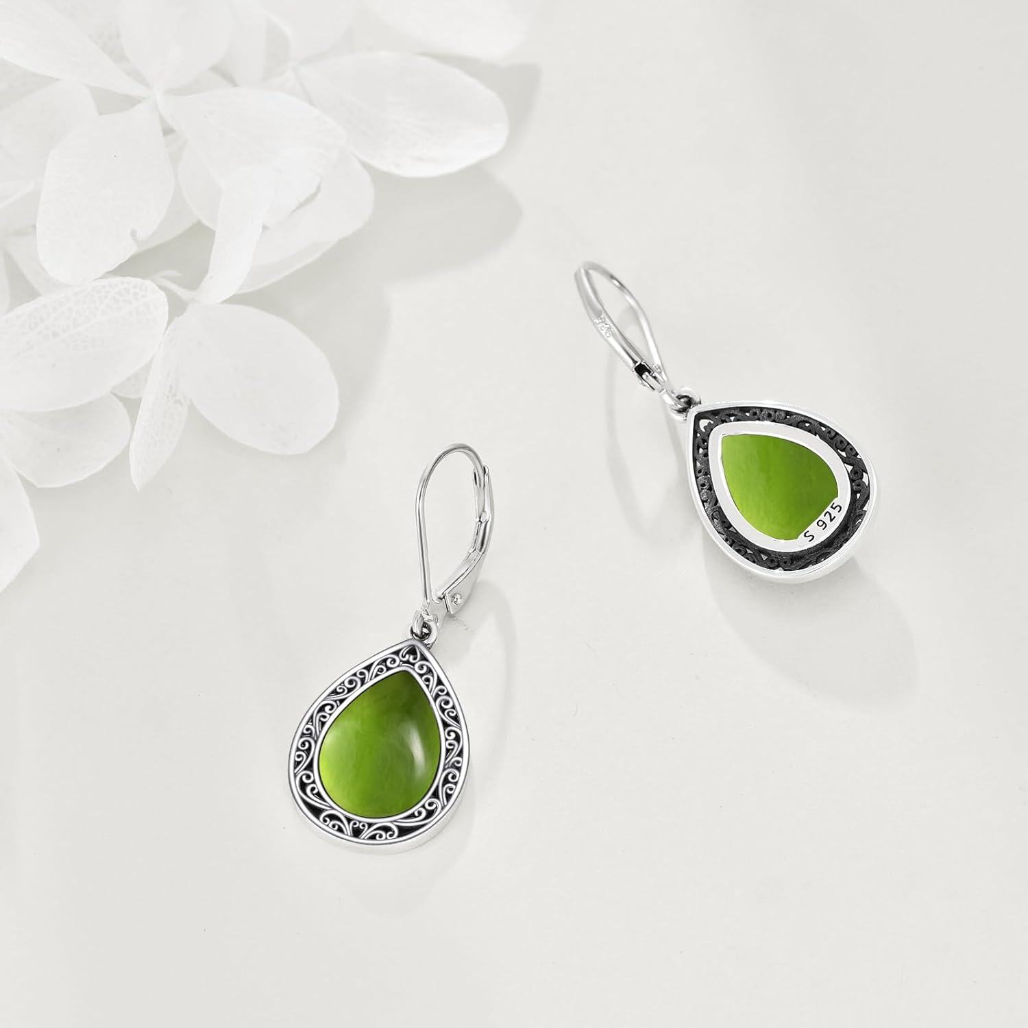 Sterling Silver Moonstone Lapis Lazuli Peridot Amethyst Teardrop Dangle Earrings-0-3