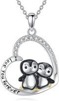 wholesale 925 Sterling Silver Penguin Love Forever Heart Pendant Necklace for Women Girls Gifts-0-0