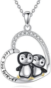 wholesale 925 Sterling Silver Penguin Love Forever Heart Pendant Necklace for Women Girls Gifts-Penguin