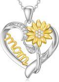 wholesale Gold-Plated 925 Sterling Silver Mom's Love Sunflower Pendant Necklaces with Cubic Zirconia and Chain for Women Girls s-0-0
