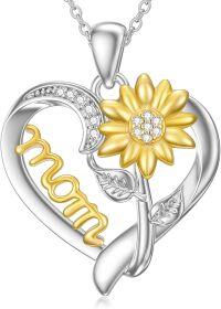 wholesale Gold-Plated 925 Sterling Silver Mom's Love Sunflower Pendant Necklaces with Cubic Zirconia and Chain for Women Girls s-mom sunflower