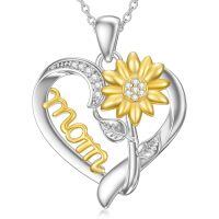 wholesale 925 Sterling Silver Mom Sunflower Heart Two Tone Moissanite Pendant Necklace-mom sunflower