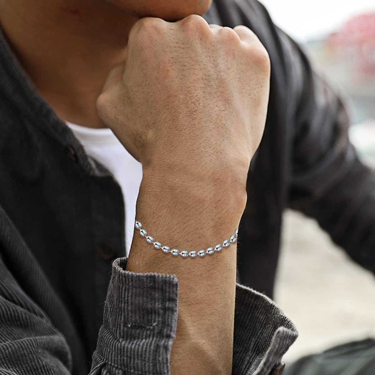 925 Sterling Silver 3mm Bead Chain Bracelet with Lobster Claw Closure - Made in Italy (Length: 7)-0-5