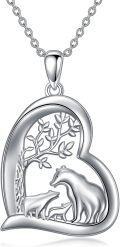 wholesale 925 Sterling Silver Heart-Shaped Tree of Life with Bears and Foxes Pendant Necklace for Women's Gifts-0-0