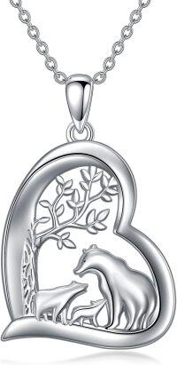 wholesale 925 Sterling Silver Heart-Shaped Tree of Life with Bears and Foxes Pendant Necklace for Women's Gifts-Mama Bear and Life Tree