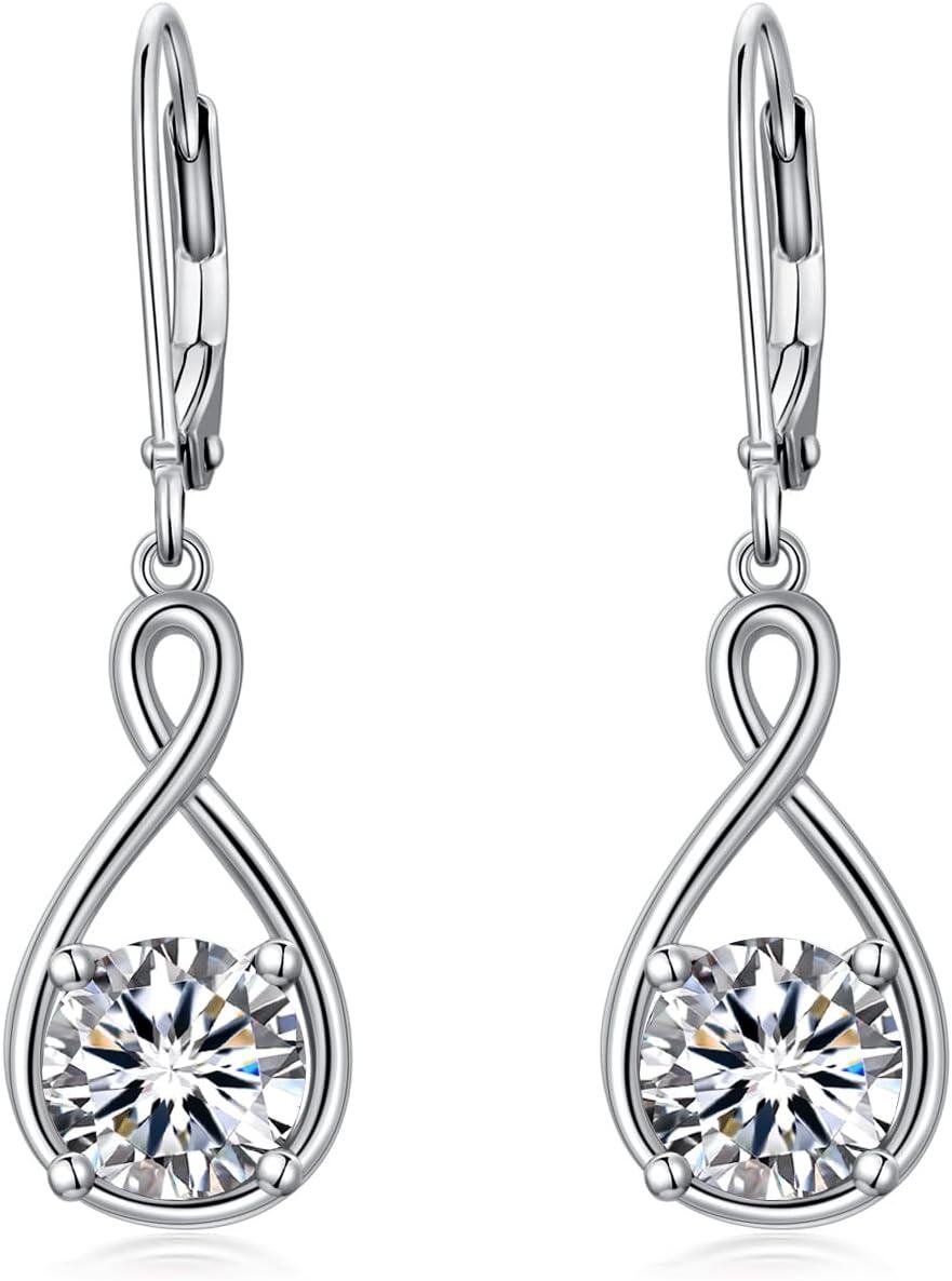 Sterling Silver Birthstone Dangle Drop Earrings Infinity Valentine s Day Jewelry Gifts for Women Girls-4-Apr-Zircon