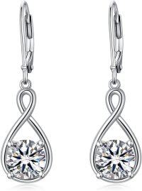wholesale 925 Sterling Silver Birthstone Threader Earrings Infinity Long Chain Drop Pull Through 12 Stone Birthday Jewelry Gifts for Women-4-Apr-Zircon