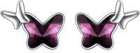 wholesale 925 Sterling Silver Blue Butterfly Drop Earrings-Purple two Butterfly